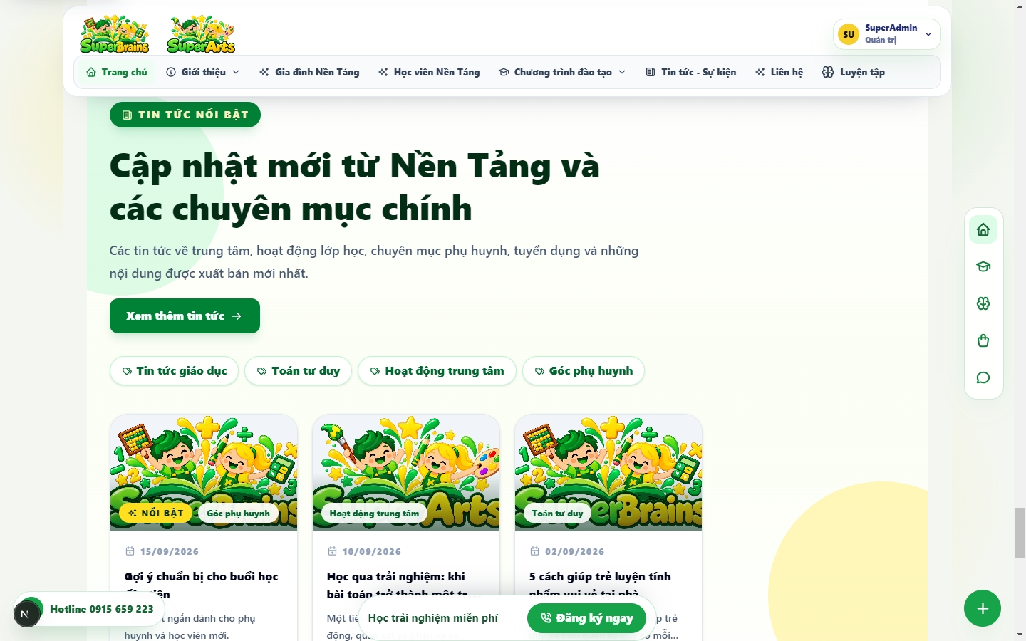Trang tin tức Trung tâm