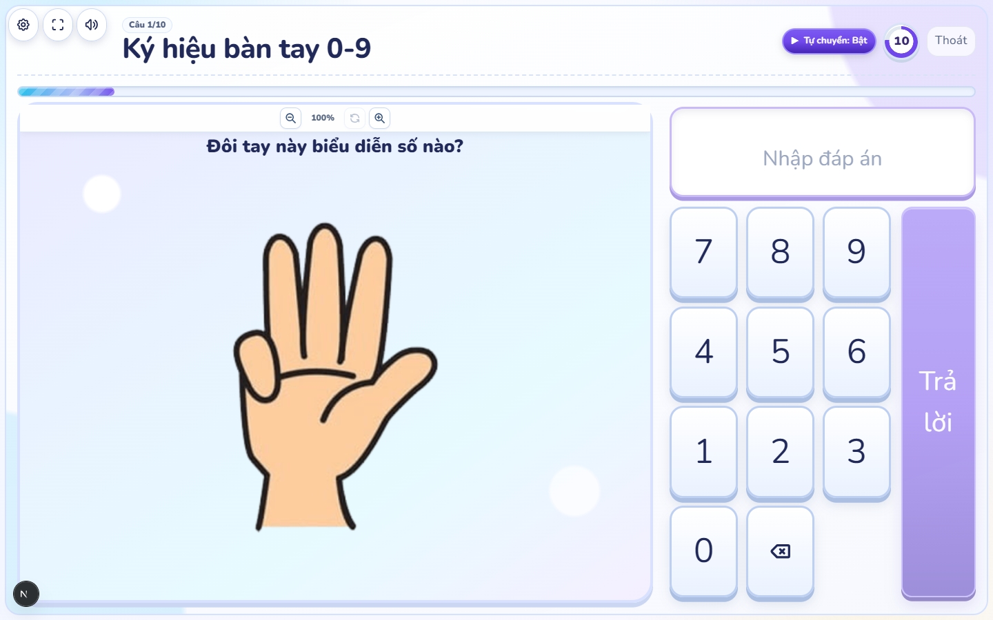 Giao diện luyện tập cho trẻ em